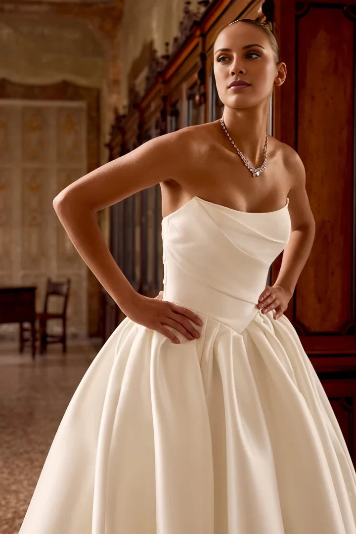 Ball Gown with Ruched Bodice and Basque Waistline Wedding Dresses