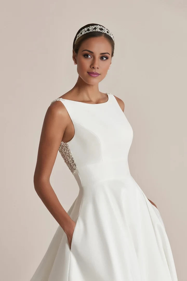Ball Gown with Sabrina Neckline and Beaded Back Wedding Dresses