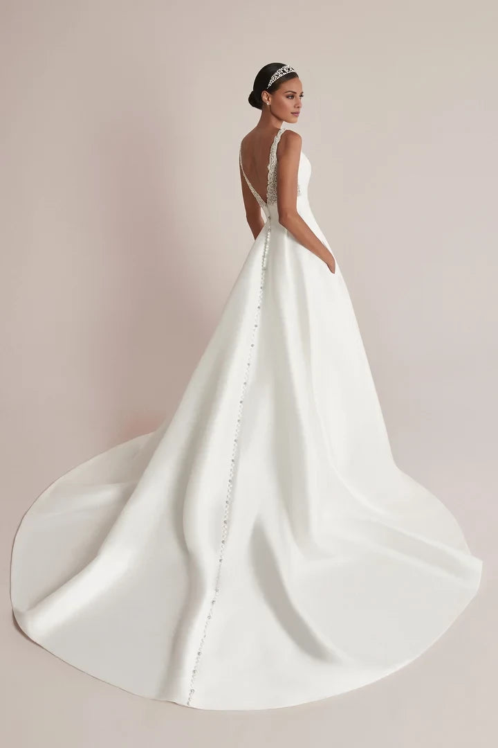 Ball Gown with Sabrina Neckline and Beaded Back Wedding Dresses