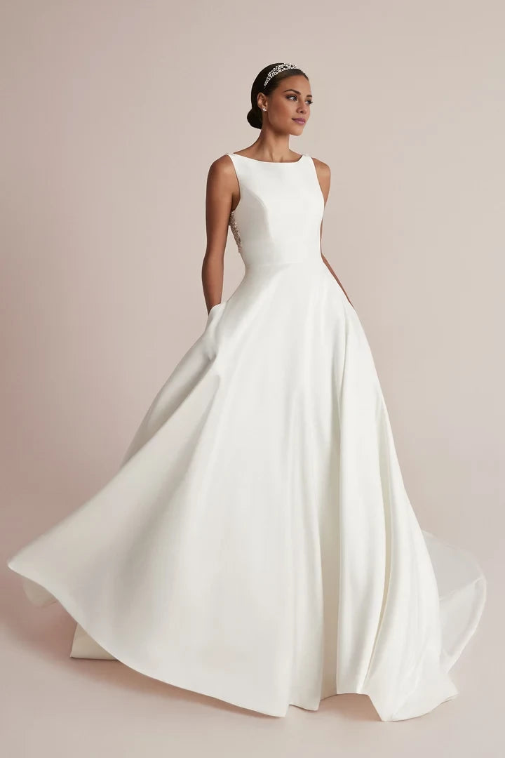 Ball Gown with Sabrina Neckline and Beaded Back Wedding Dresses