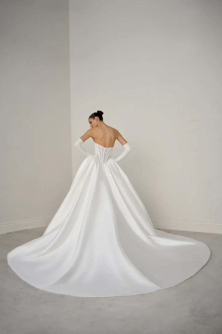 Ball Gown with Sheer Tulle Bodice with Exposed Boning Wedding Dresses