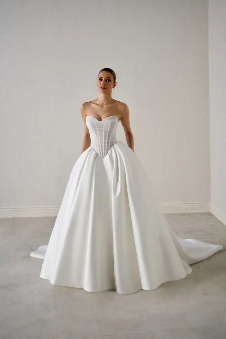 Ball Gown with Sheer Tulle Bodice with Exposed Boning Wedding Dresses