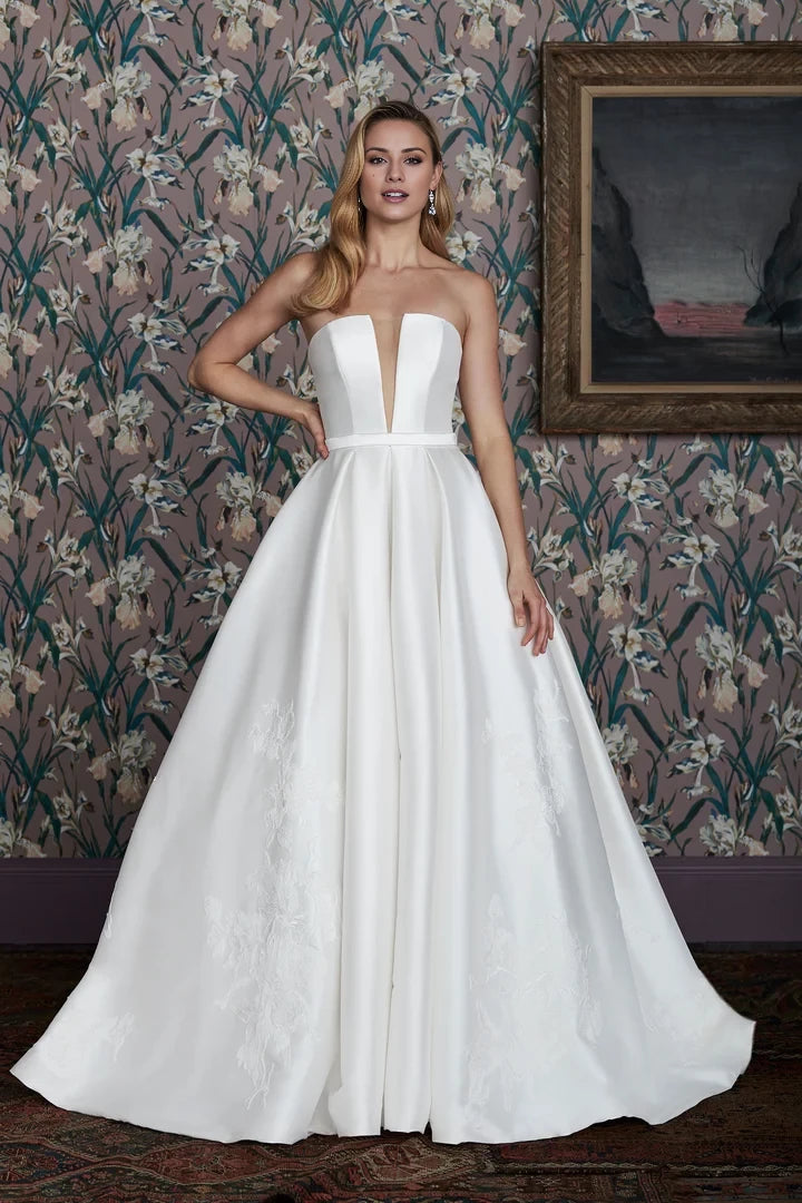 Ball Gown with Strapless Notch and Large Floral Appliques Wedding Dresses
