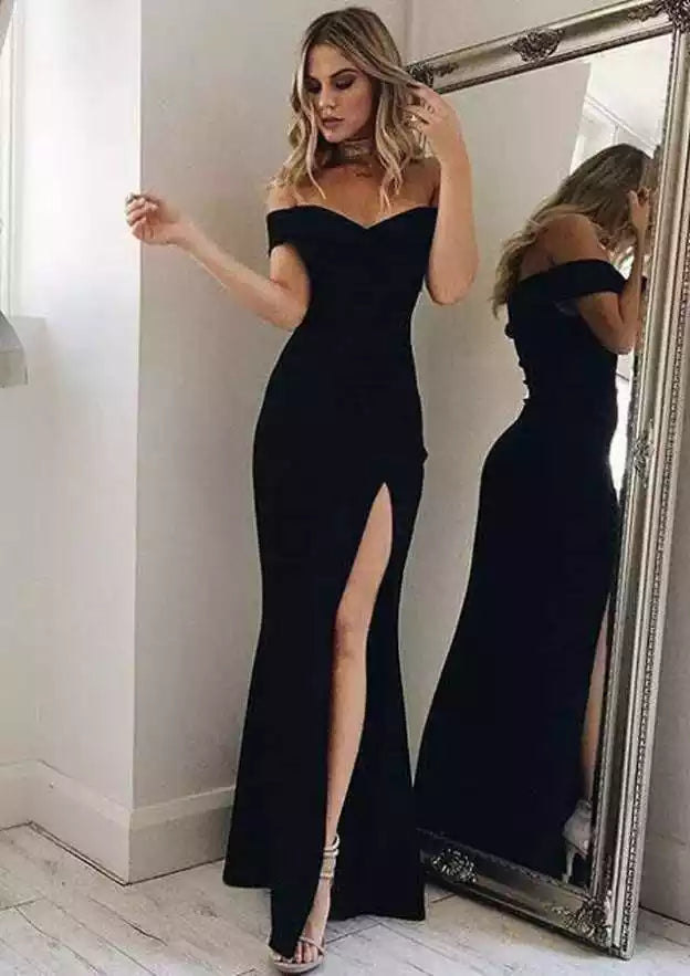 Black Off-Shoulder Mermaid Gown – Sleek & Timeless Evening Party Dress