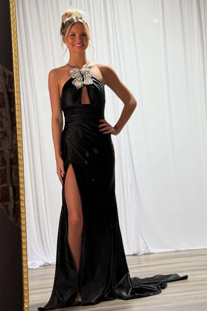 Black Open Back With Beaded Prom Dress