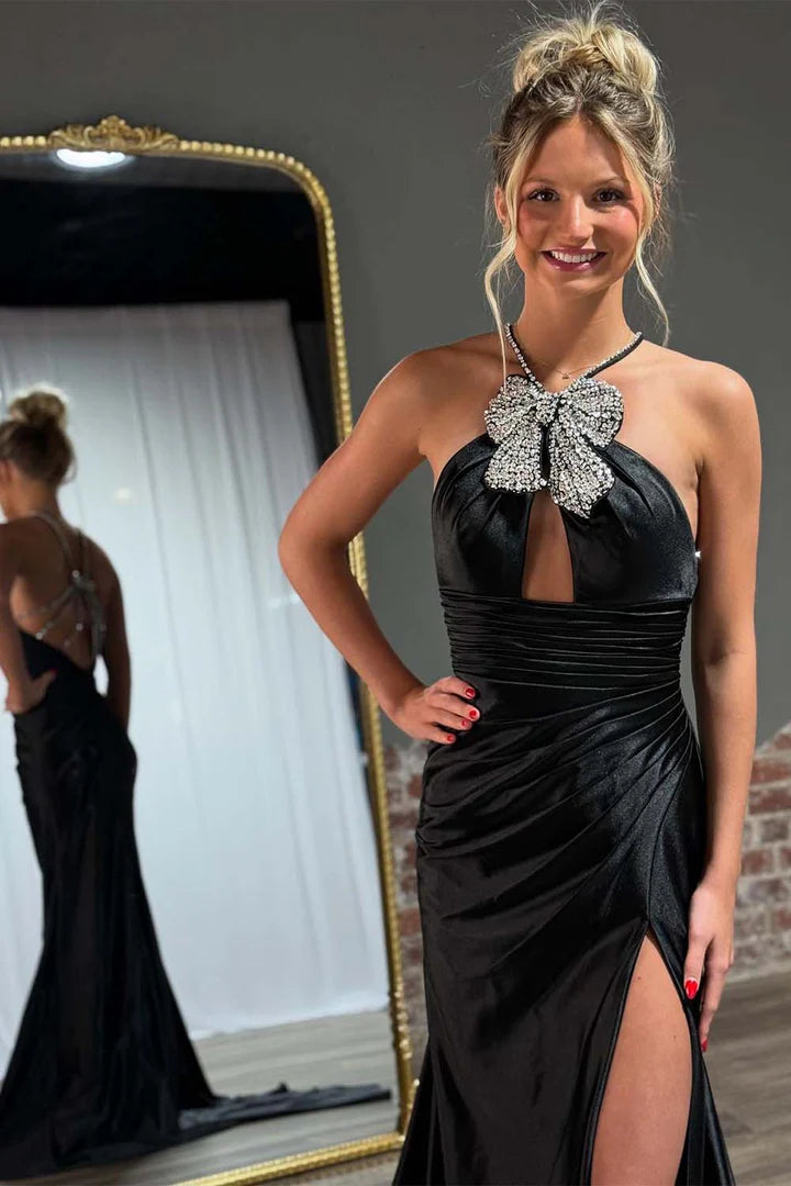 Black Open Back With Beaded Prom Dress