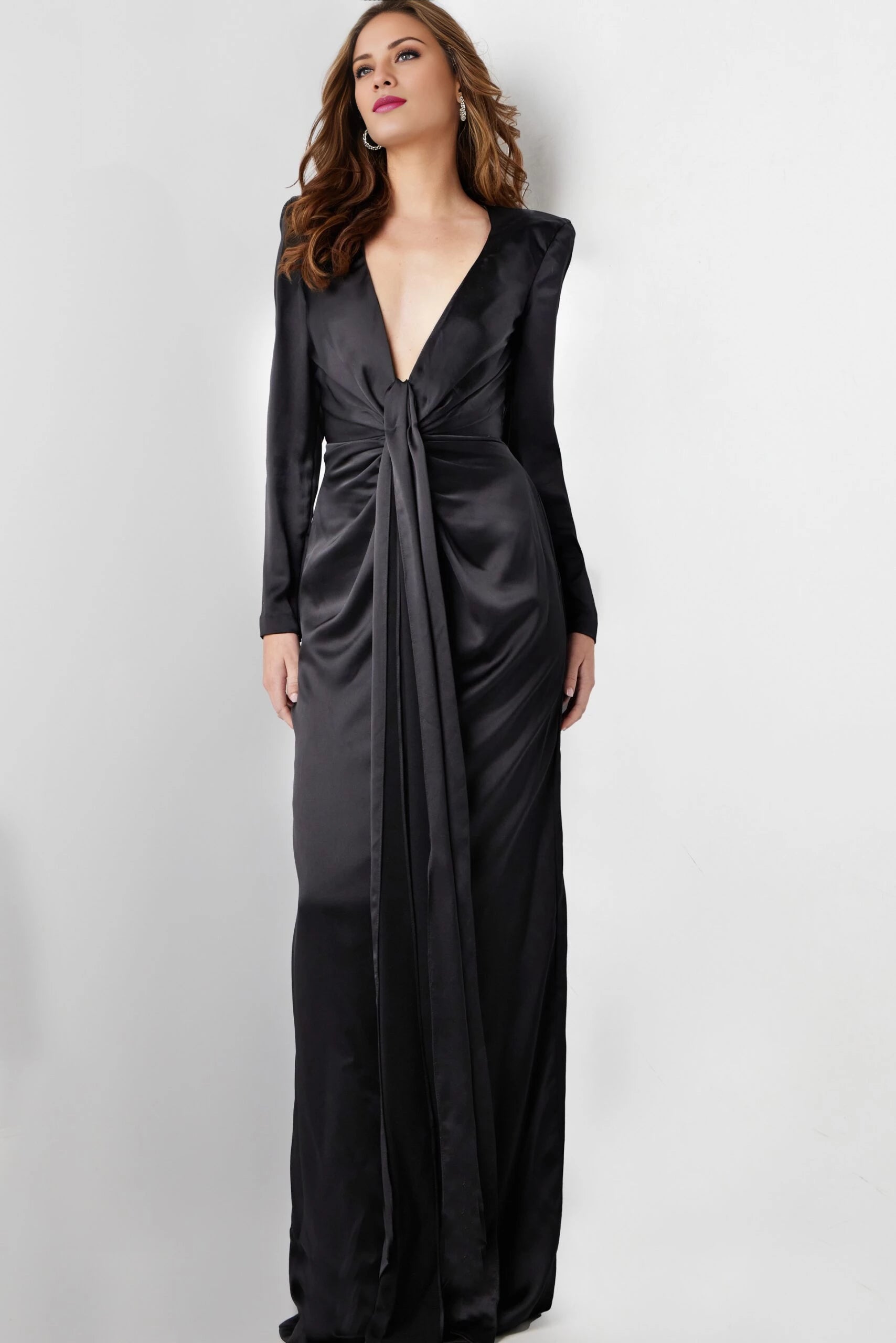 Black Sheath Low V Neck Formal Dress Evening Dresses