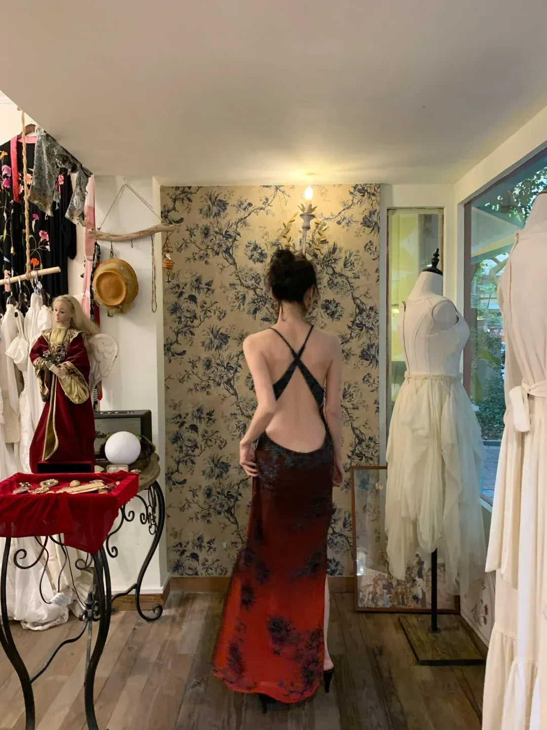 Black to Crimson Ombré Halter Open Back Maxi Gown