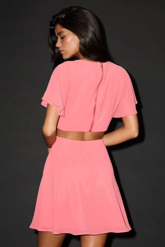 Blissful Love Chiffon Cutout Mini Dress Homecoming Dress
