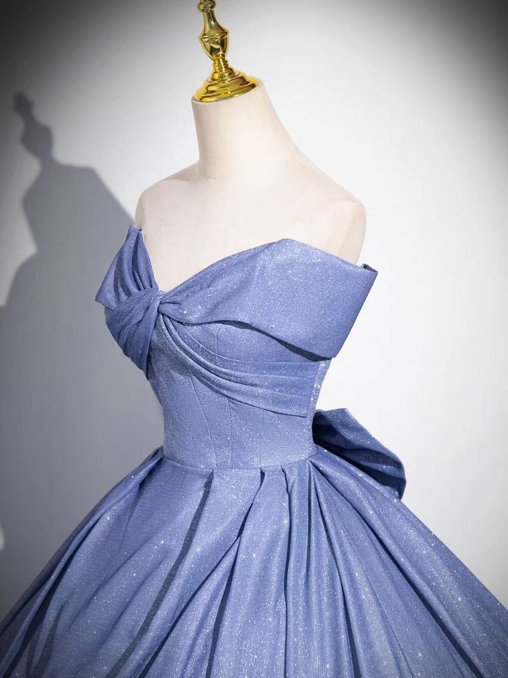 Blue-to-Purple Ombre Off-the-Shoulder Glitter Ball Gown with Bow