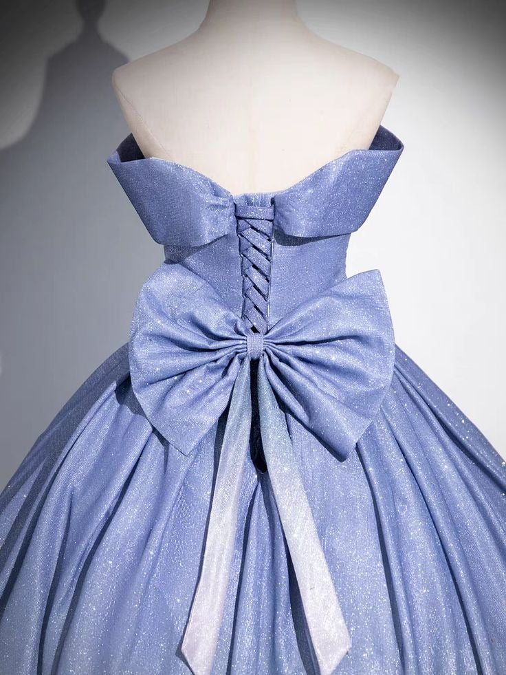 Blue-to-Purple Ombre Off-the-Shoulder Glitter Ball Gown with Bow