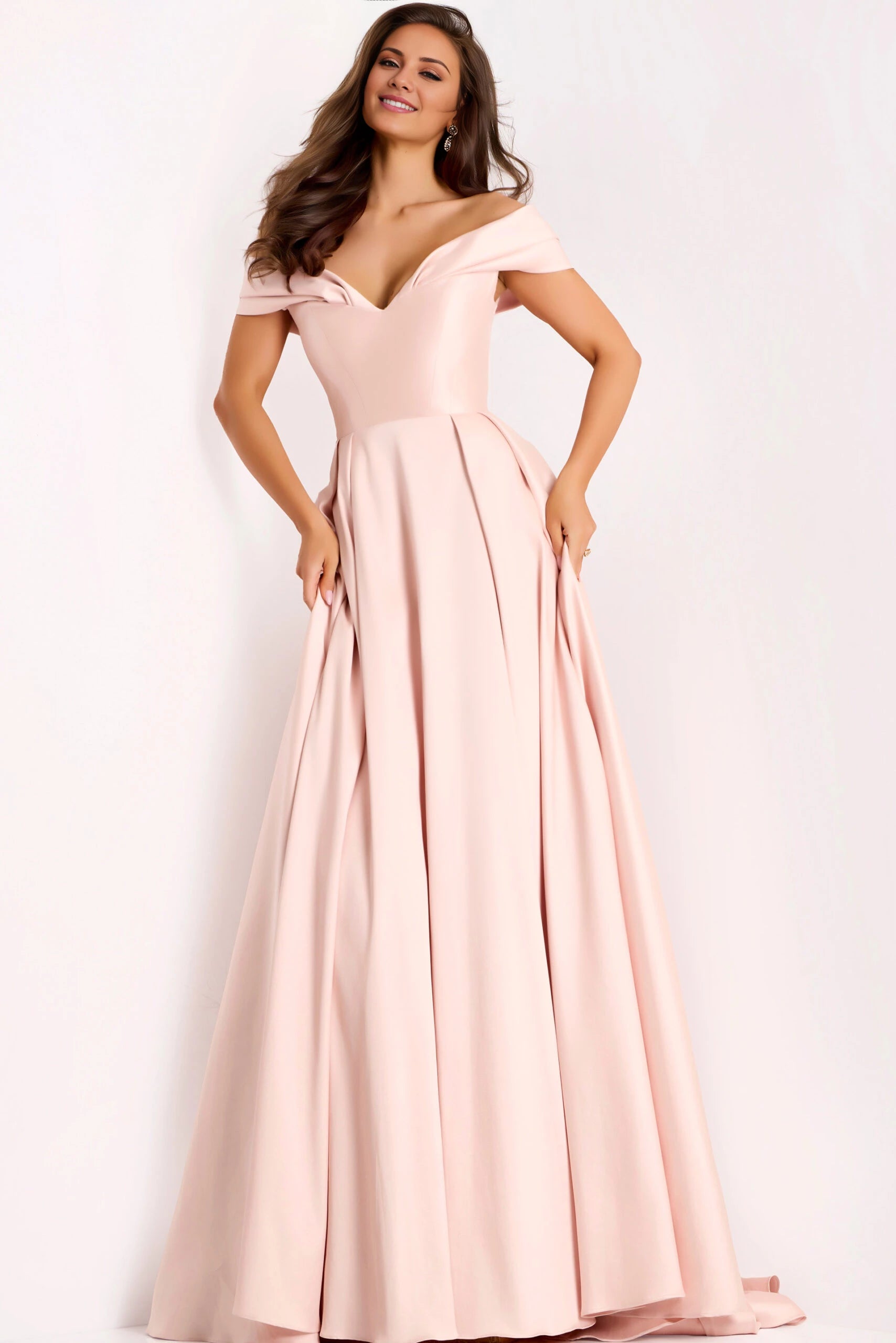 Blush Evening Gown With Flowing Skirt Evening Dresses