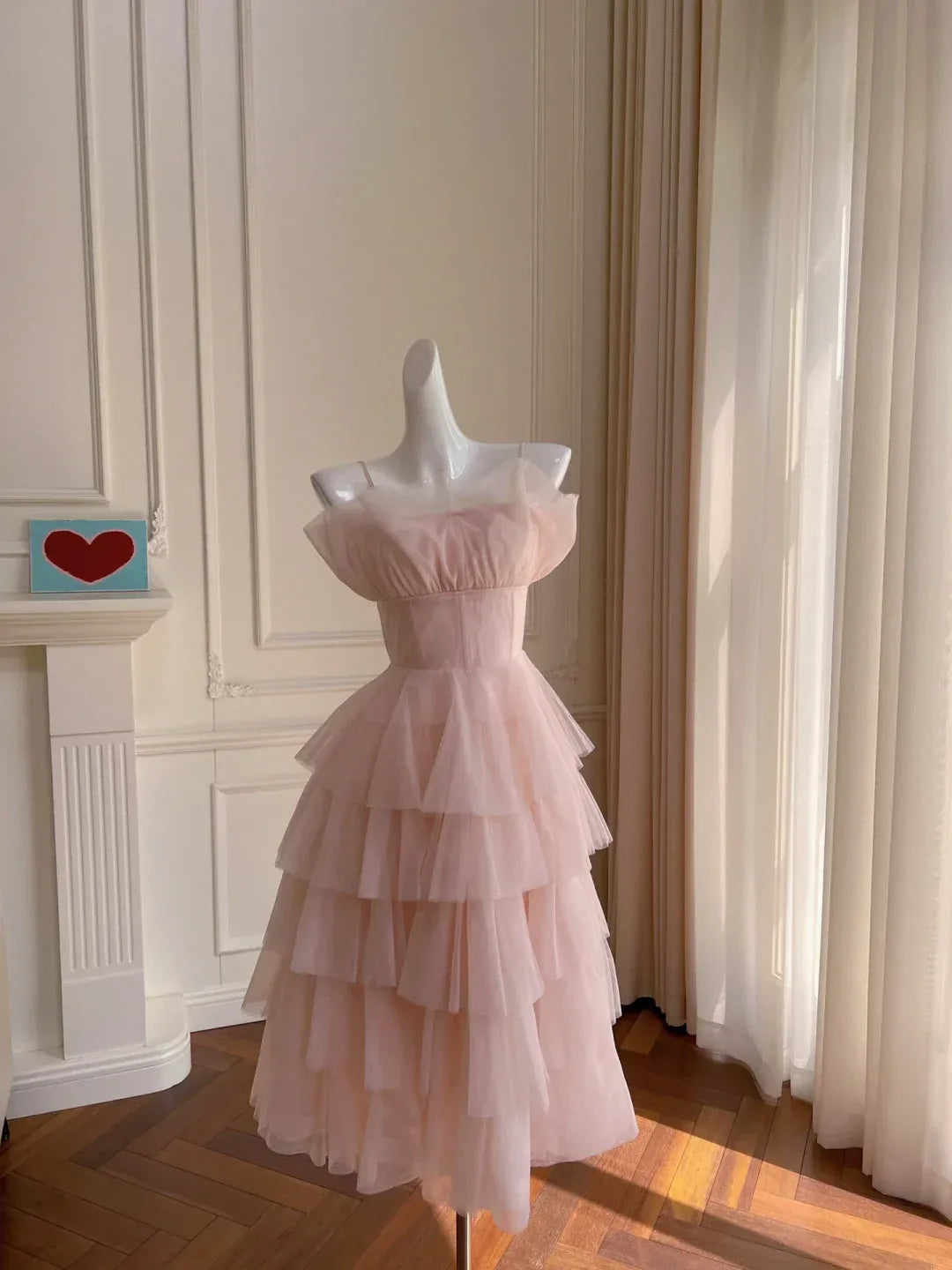 Blush Off-the-Shoulder Tiered Ruffle Tulle Gown with Corset Bodice