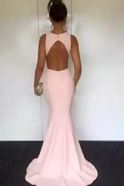 Blush Pink Sleeveless Cut-Out Mermaid Gown – Soft & Elegant Evening Party Dress