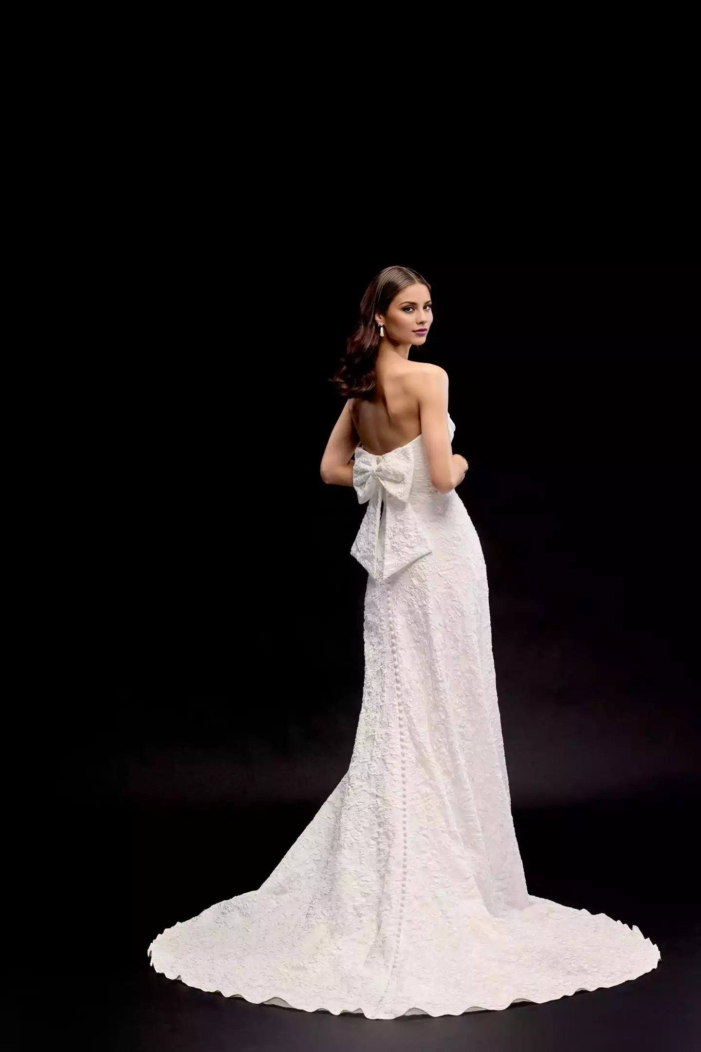 Brocade Fit and Flare Gown With Scoop Neckline and Skirt Slit Wedding Dress