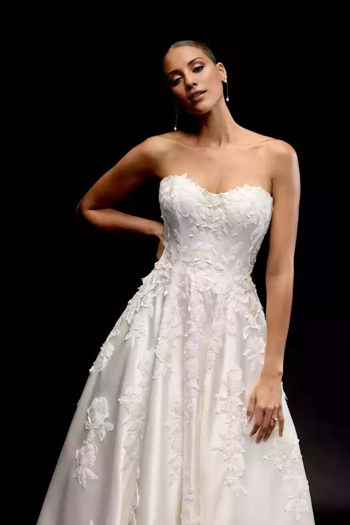 Brocade Fit and Flare Gown With Scoop Neckline and Skirt Slit Wedding Dress