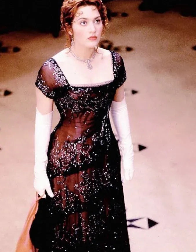 Burgundy/Black Beaded Vintage 1920s Gown – Titanic Rose Inspired Evening Dress