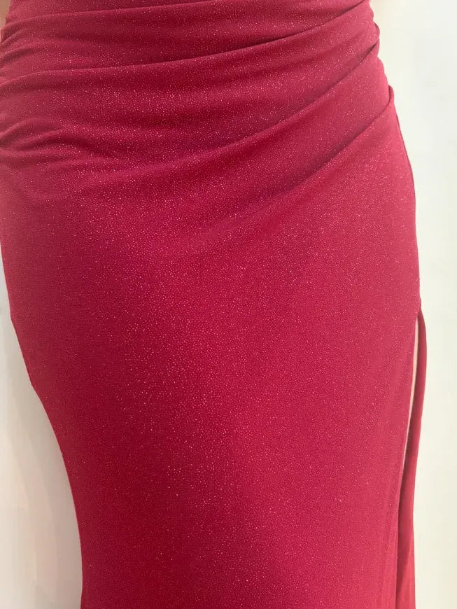 Burgundy Red Spaghetti Strap Sweetheart Lace-Up Back Mermaid Maxi Gown with Train