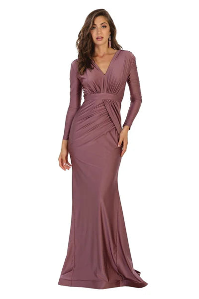 Burgundy V Neck Mermaid Classy Long Sleeve Evening Gown Mother of the Bride Dresses