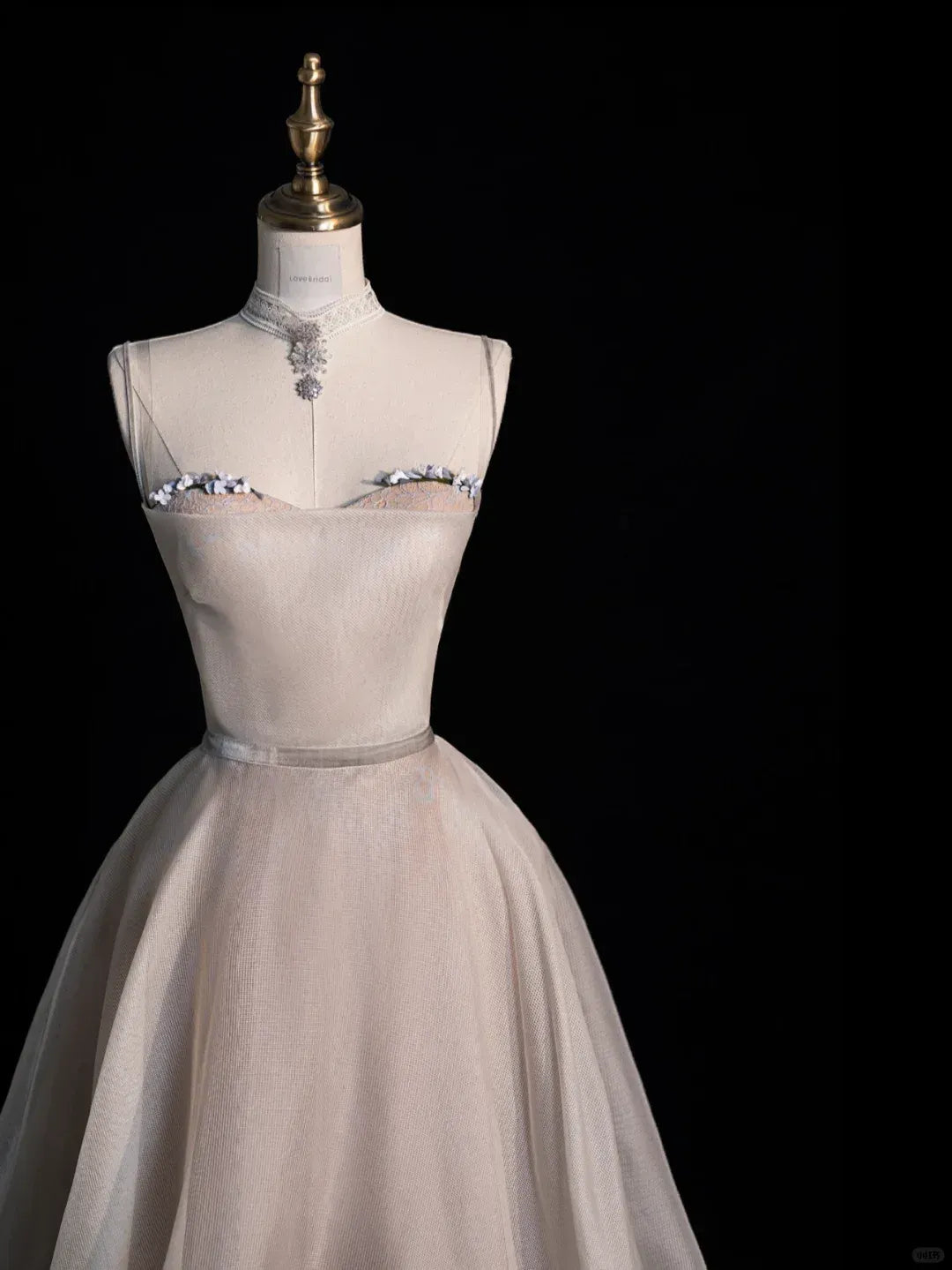 Champagne Organza Spaghetti Strap Ball Gown with Train