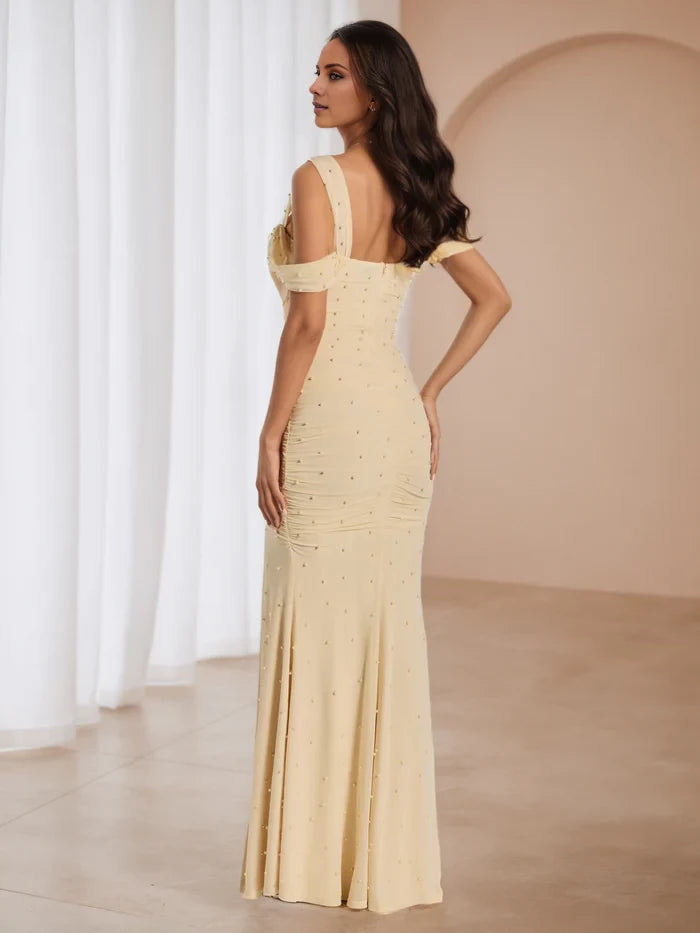 Champagne Straps Off The Shoulder Prom Dresses