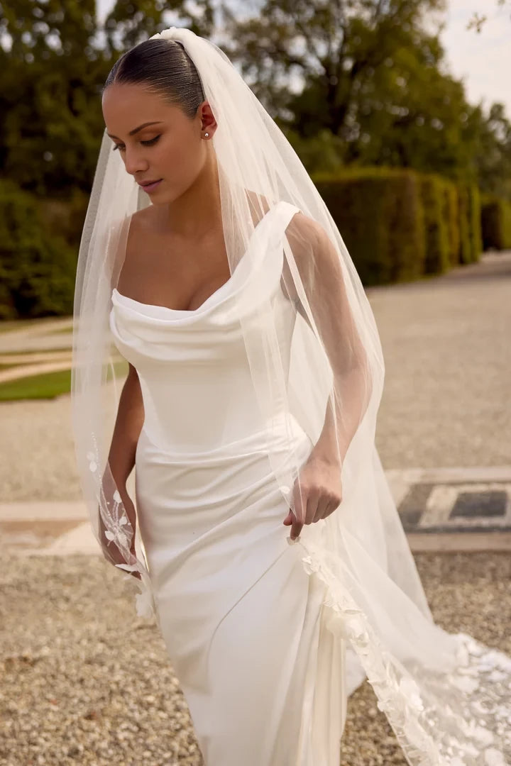 Charmeuse Fit and Flare Gown with Draped One Shoulder Neckline Wedding Dresses