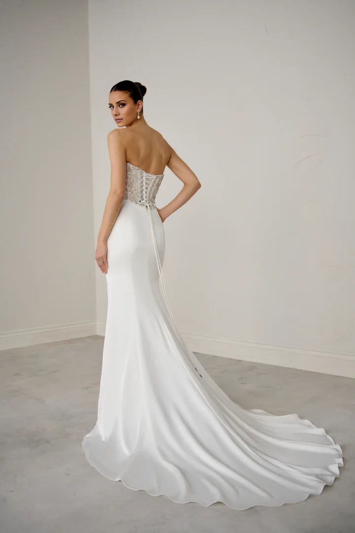 Charmeuse Fit and Flare with Beaded Illusion Bodice Wedding Dresses