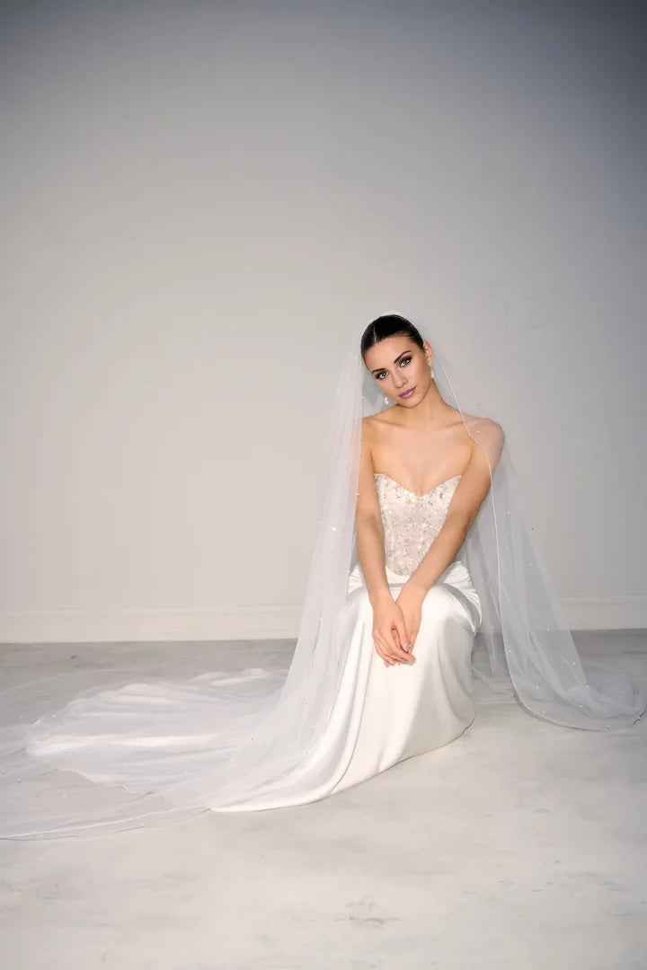 Charmeuse Fit and Flare with Beaded Illusion Bodice Wedding Dresses