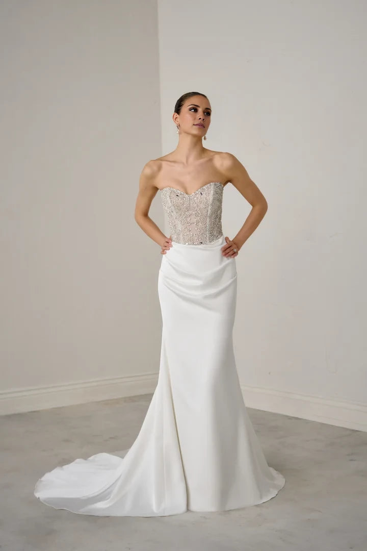 Charmeuse Fit and Flare with Beaded Illusion Bodice Wedding Dresses