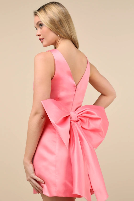 Charming Celebration Taffeta Bow Mini Dress Homecoming Dresses