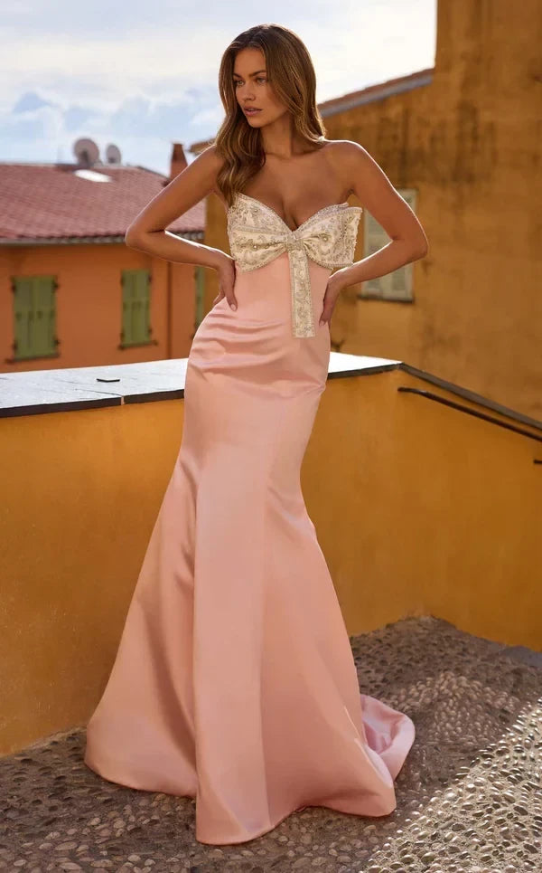 Charming Mermaid Strapless Sleeveless Back Zip Court Train Evening Dress