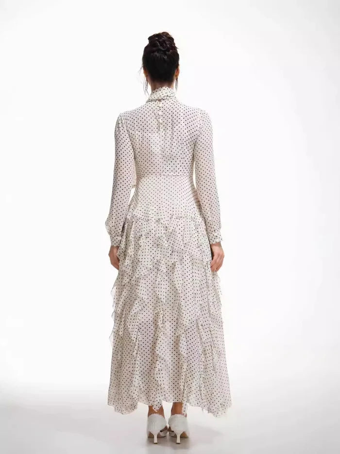 Chic A - Line High Neck Long Sleeve Button Back Long Length Prom Dresses