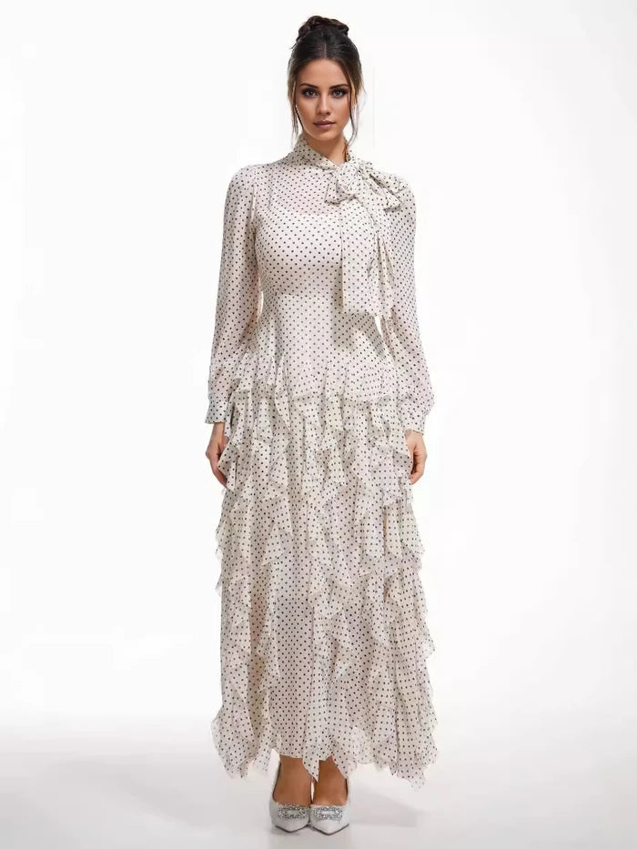Chic A - Line High Neck Long Sleeve Button Back Long Length Prom Dresses