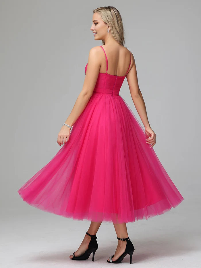 Chic A - Line Sweetheart Spaghetti Strap Zipper Back Midi Length Prom Dresses