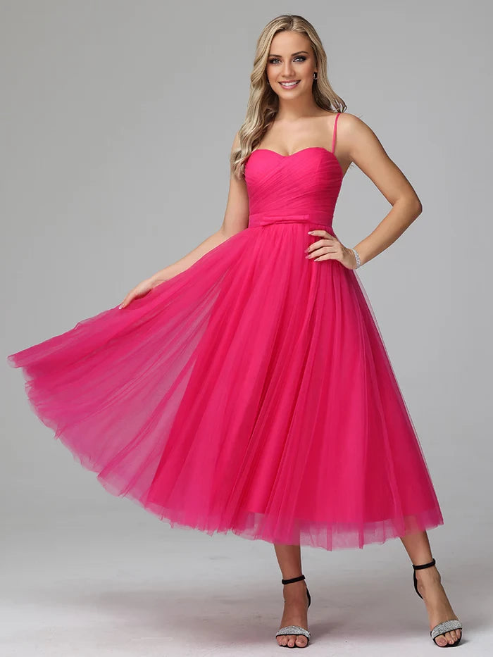 Chic A - Line Sweetheart Spaghetti Strap Zipper Back Midi Length Prom Dresses