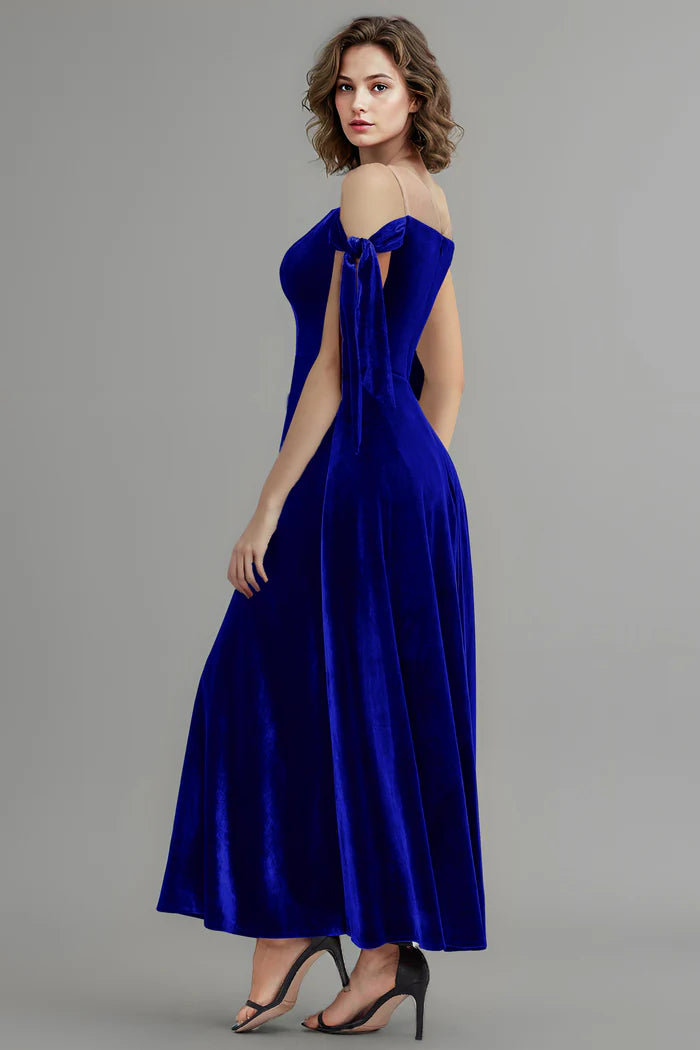 Chic A-Line Sweetheart Tulle-Shoulder Tie-Back Floor-Length Bridesmaid Dresses