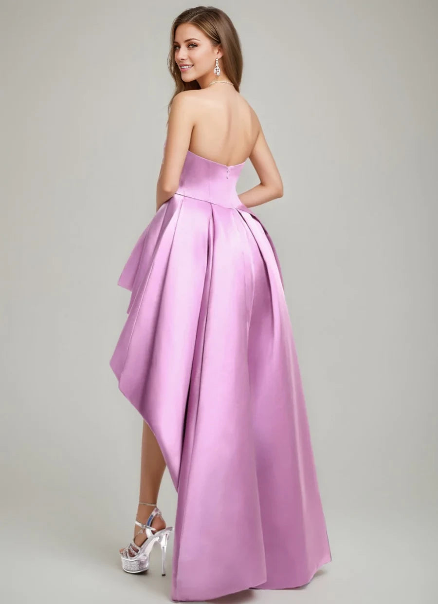 Chic Ball Gown Strapless Sleeveless Zipper Back High - Low Length Prom Dresses