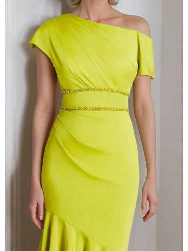 Chic Mermaid One - Shoulder Cap Sleeve Zipper Back Asymmetrical Length Mother of the Bride Dresses