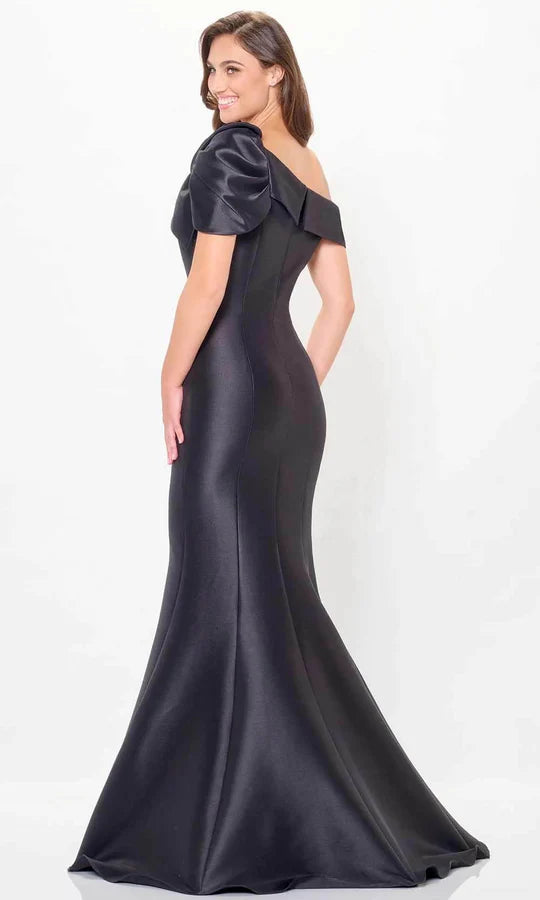Chic Mermaid One-Shoulder Embellished-Back Black Satin Floor-Length Mother of the Bride Dresses
