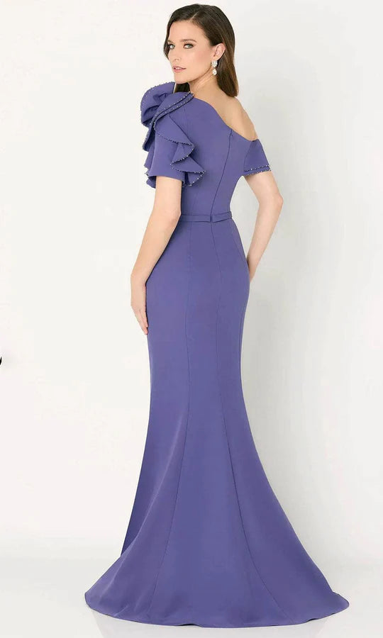 Chic Mermaid One-Shoulder Ruffled-Back Lavender Crepe Floor-Length Mother of the Bride Dresses