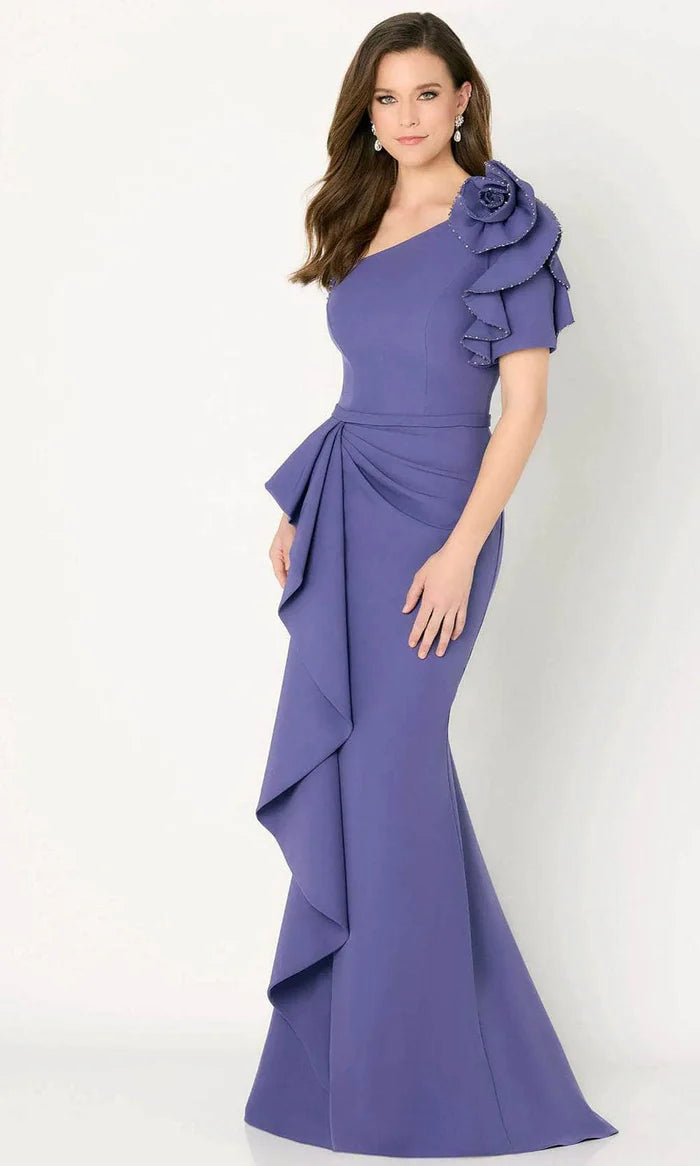 Chic Mermaid One-Shoulder Ruffled-Back Lavender Crepe Floor-Length Mother of the Bride Dresses