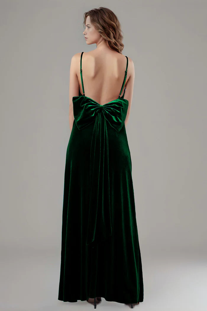 Chic Mermaid Square-Neck Spaghetti-Strap Bow-Back High-Slit Floor-Length Bridesmaid Dresses