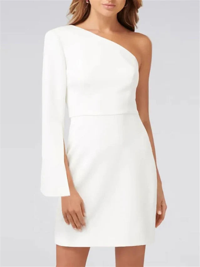 Chic Sheath One - Shoulder Long Sleeve Zipper Back Mini Length Homecoming Dresses
