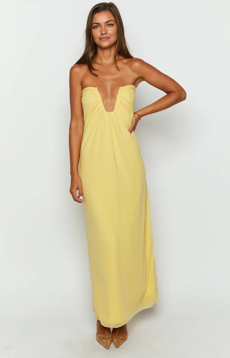 Chic Sheath Strapless Open Back Floor Length Prom Dresses