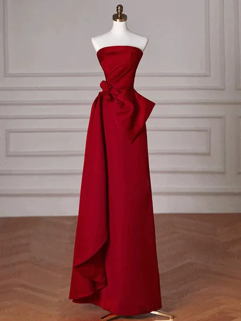 Chic Sheath Strapless Satin Bow-Accent Back-Zip Floor-Length Evening Dresses