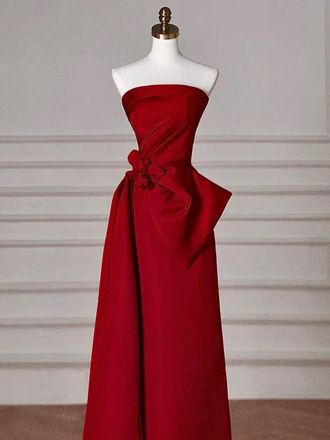 Chic Sheath Strapless Satin Bow-Accent Back-Zip Floor-Length Evening Dresses