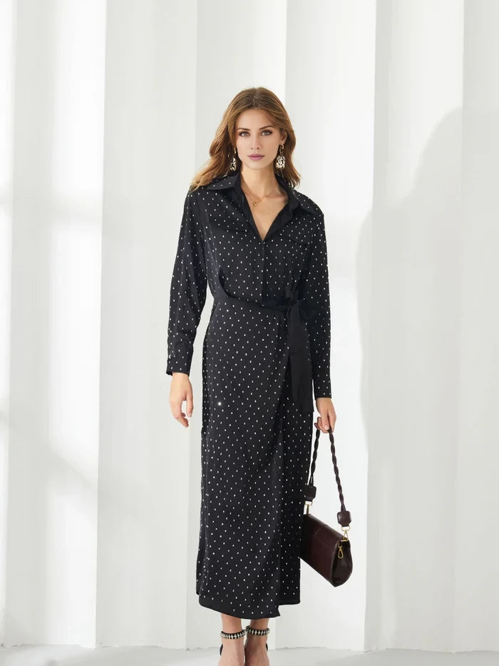 Chic Shirt - Style V - Neck Long Sleeve Belted Back Long Length Prom Dresses