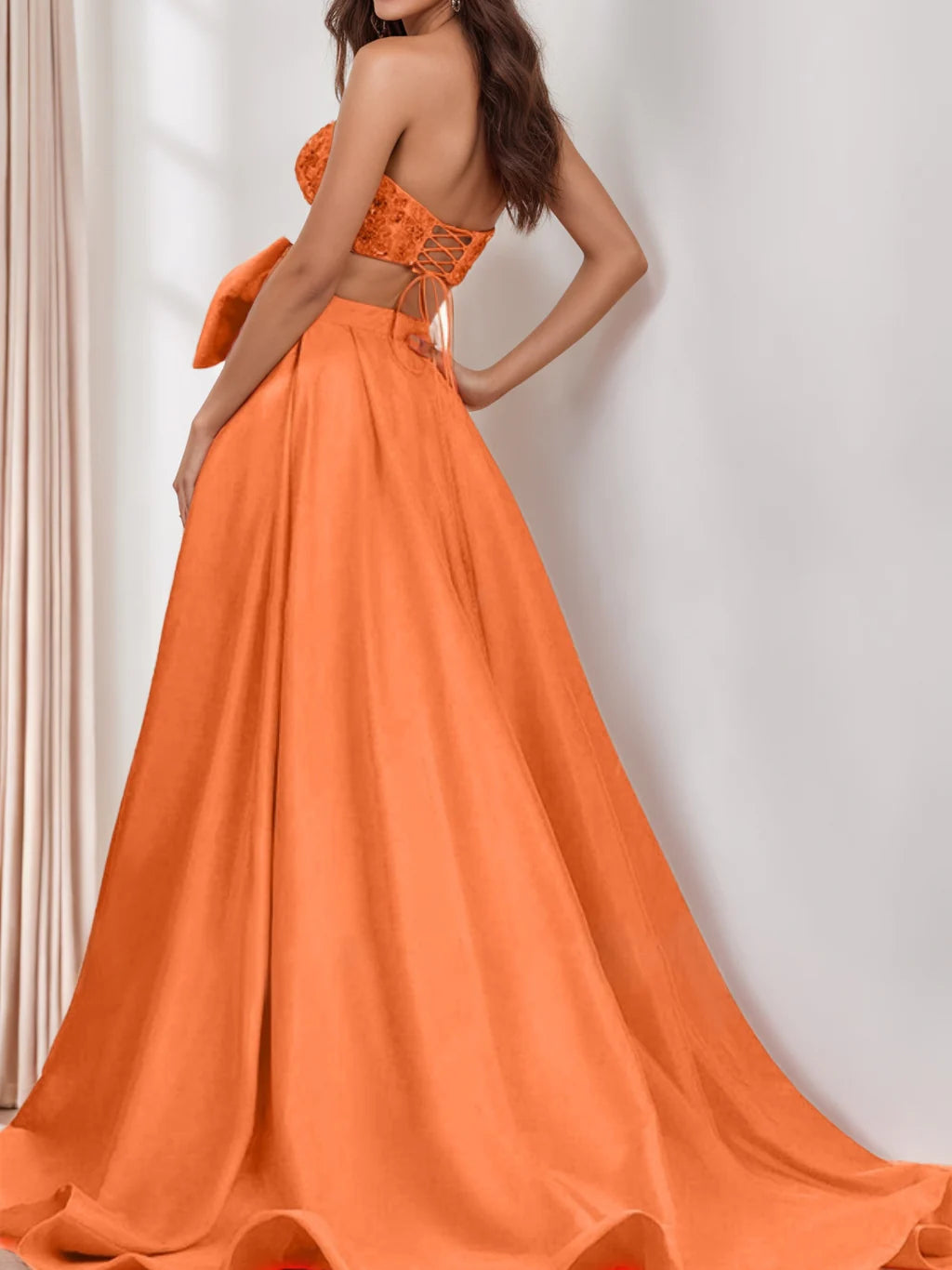 Chic Two - Piece Ball Gown Strapless Sleeveless Lace - Up Back Long Length Prom Dresses