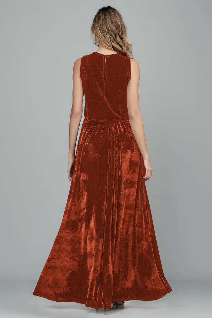 Chic Two-Piece Sheath High-Neck Sleeveless Zipper-Back Floor-Length Bridesmaid Dresses