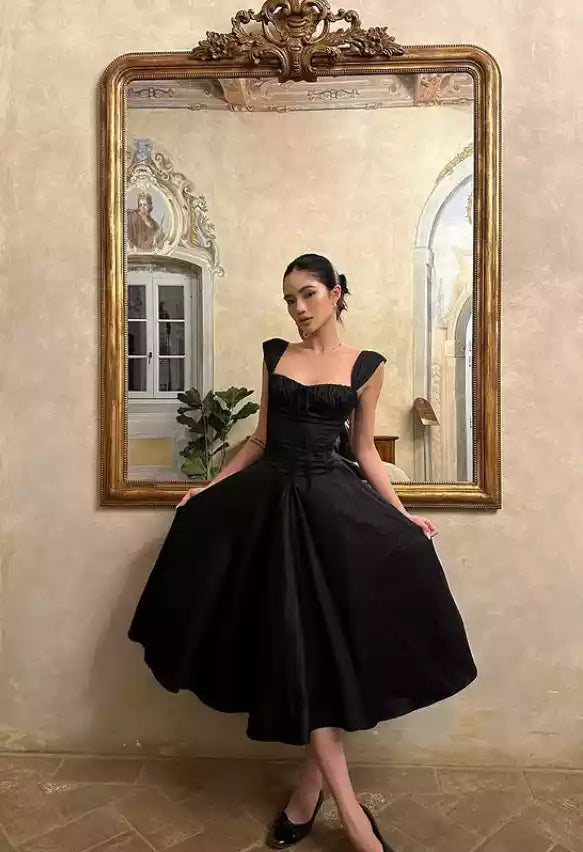 Chic A-Line Sweetheart Off-the-Shoulder Tea-Length Prom Dresses